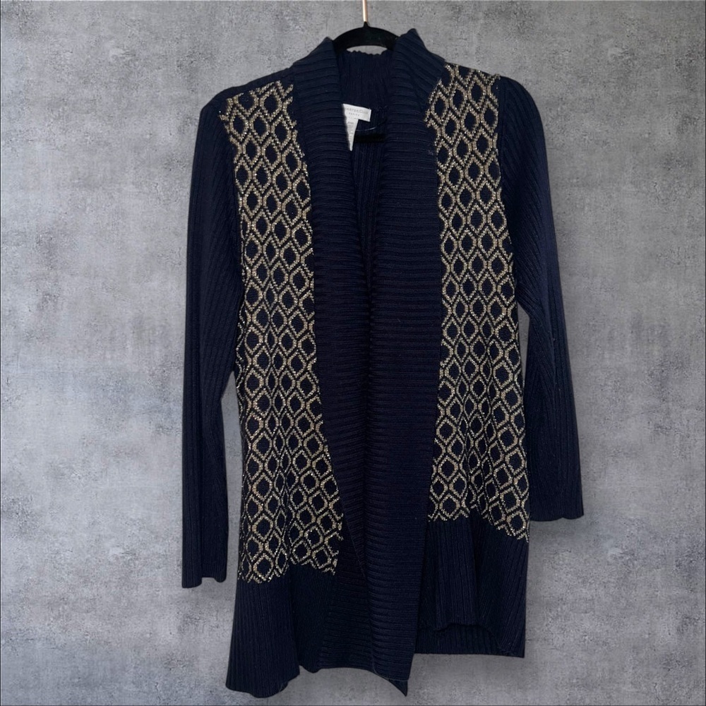 Navy and Gold Patterned Women's Sweater